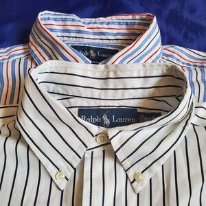 2 Vtg Men M Ralph Lauren Shirts 100%Cotton, Front Logo. Button-up. PocketMatched